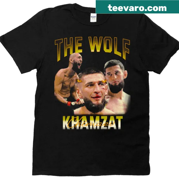 Vintage-style t-shirt featuring a wolf graphic in tribute to Khamzat Chimaev
