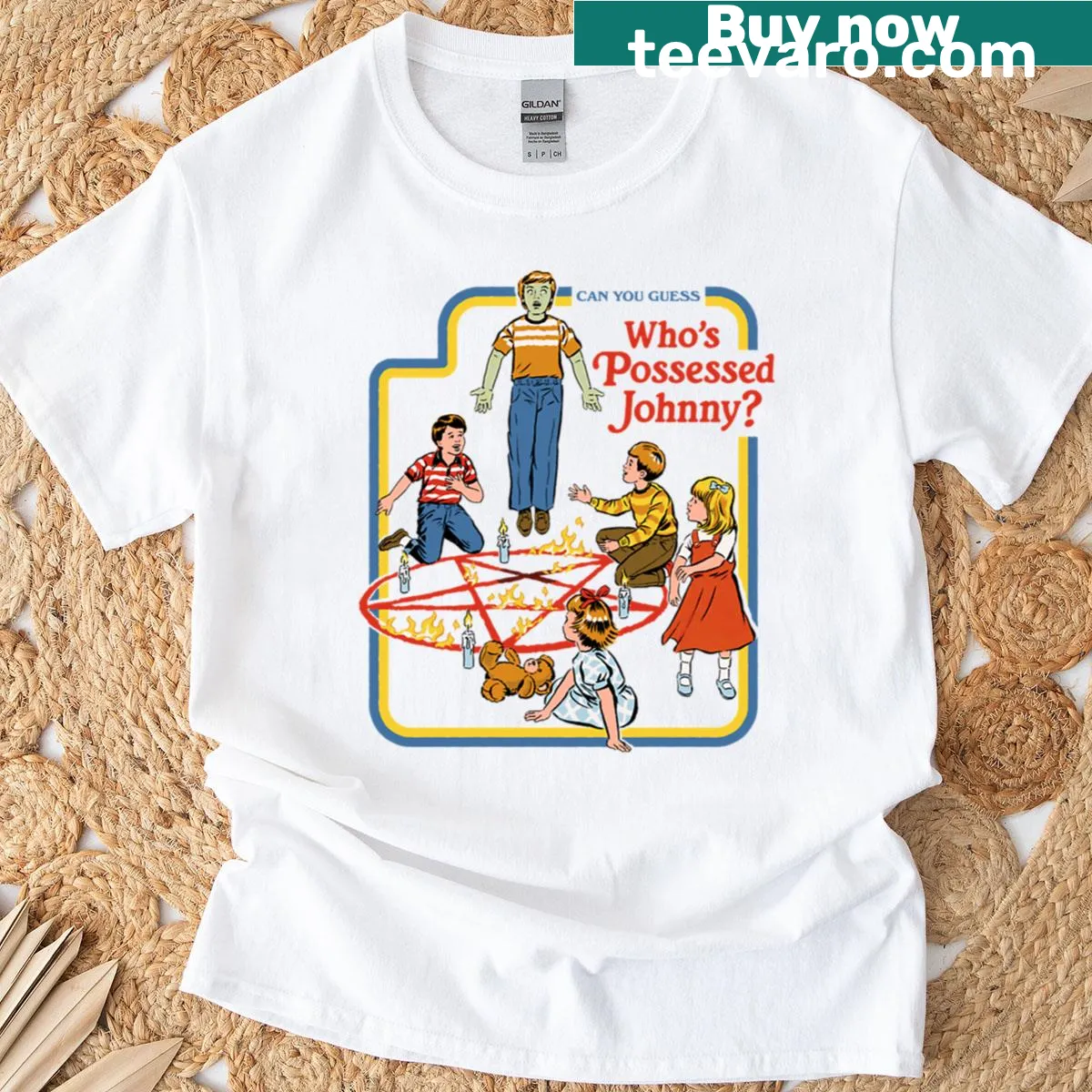 Playful Let's Summon Demons text t-shirt — on a men's t-shirt