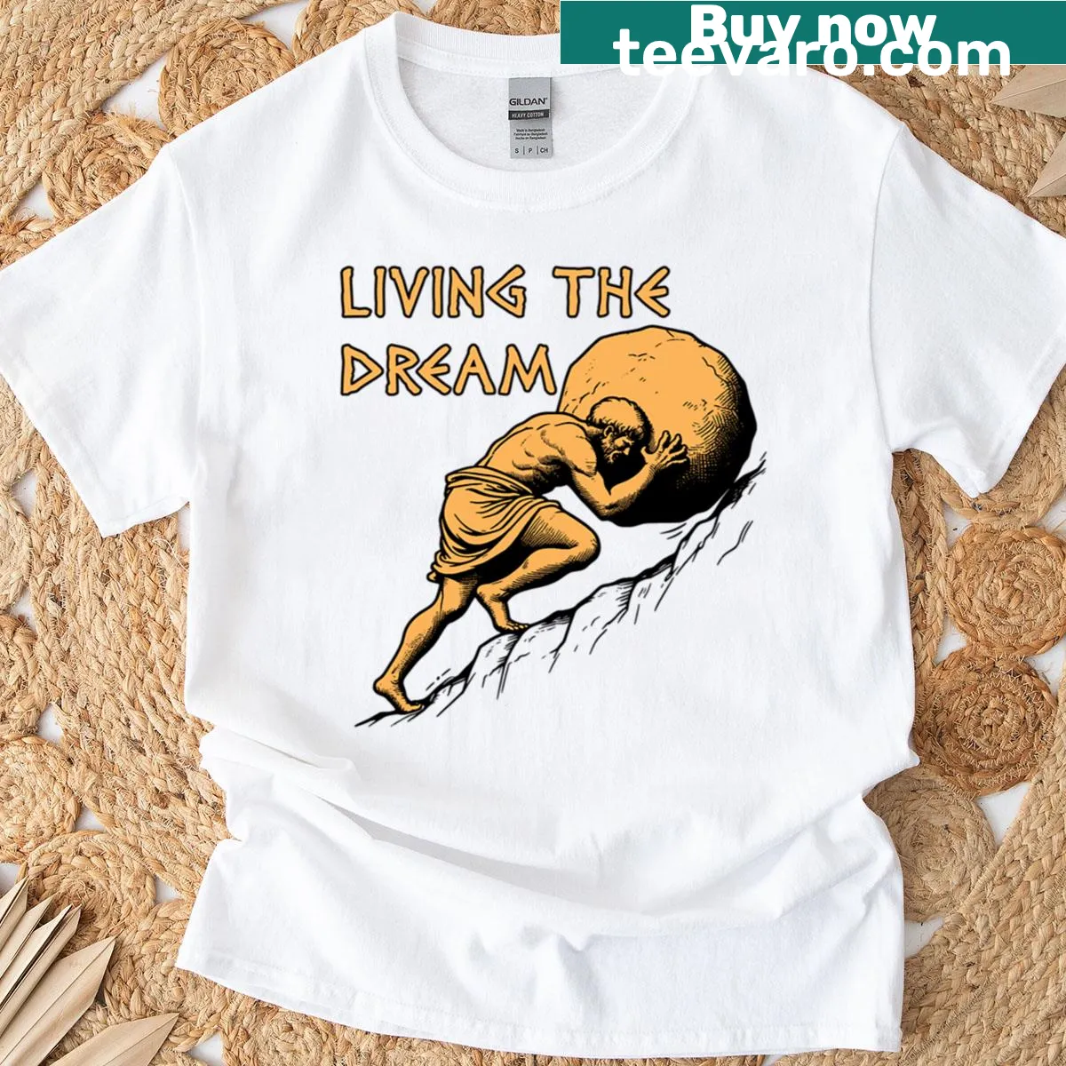 Humorous Sisyphus-themed T-shirt with a clever design — on a men's t-shirt