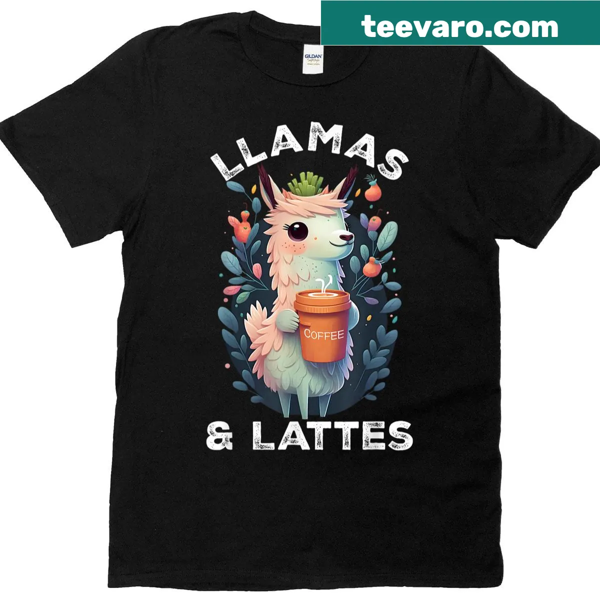 Vintage-style design with llamas and coffee on T-shirt — on a men's t-shirt