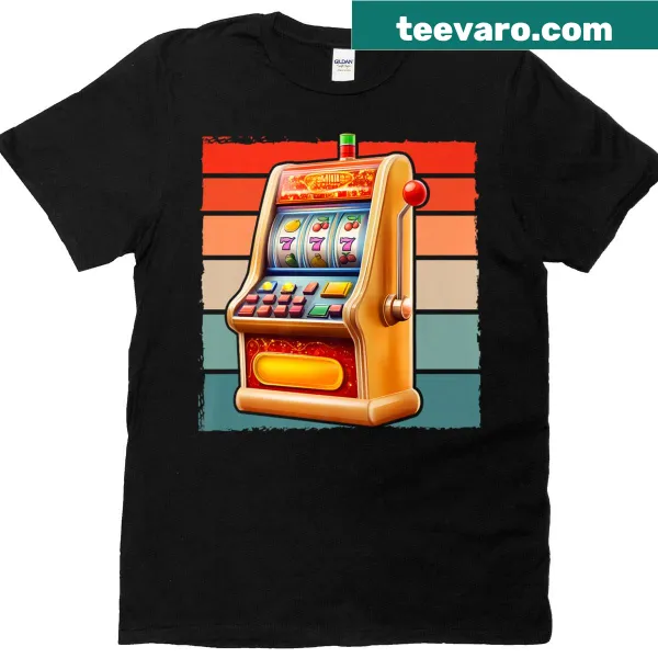 Slot machine graphic on a gambling-themed T-shirt