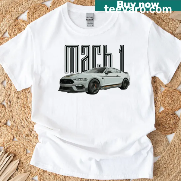 Mach 1 Mustang graphic with fighter jet theme on t-shirt