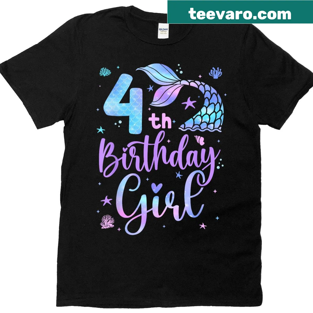 Cute t-shirt for a 4-year-old birthday girl with a mermaid theme — on a men's t-shirt