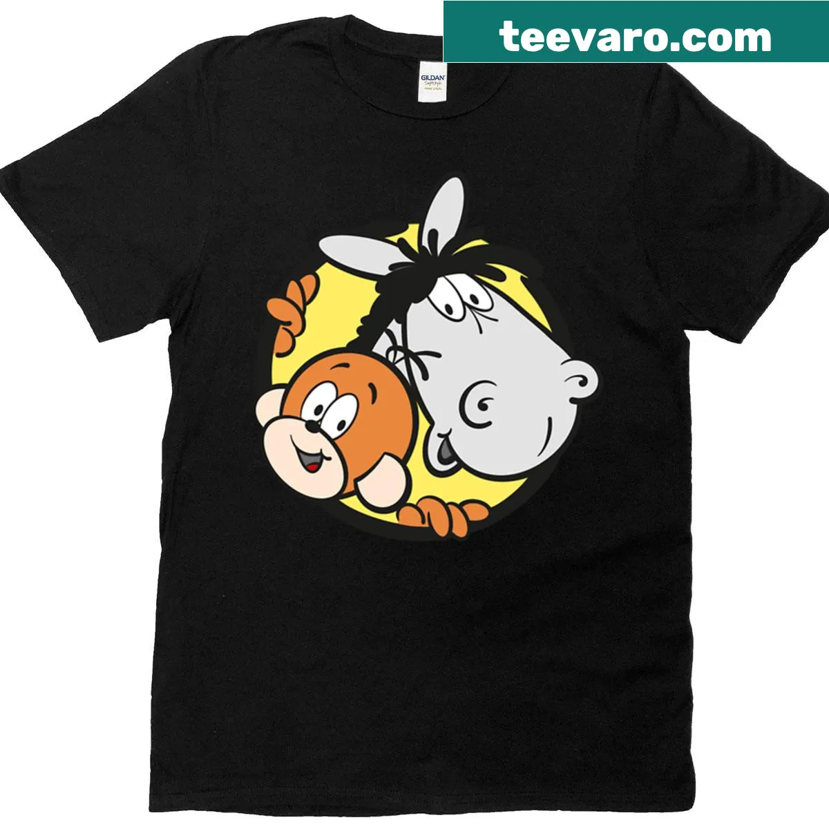 Illustration t-shirt featuring a monkey and horse graphic — on a men's t-shirt