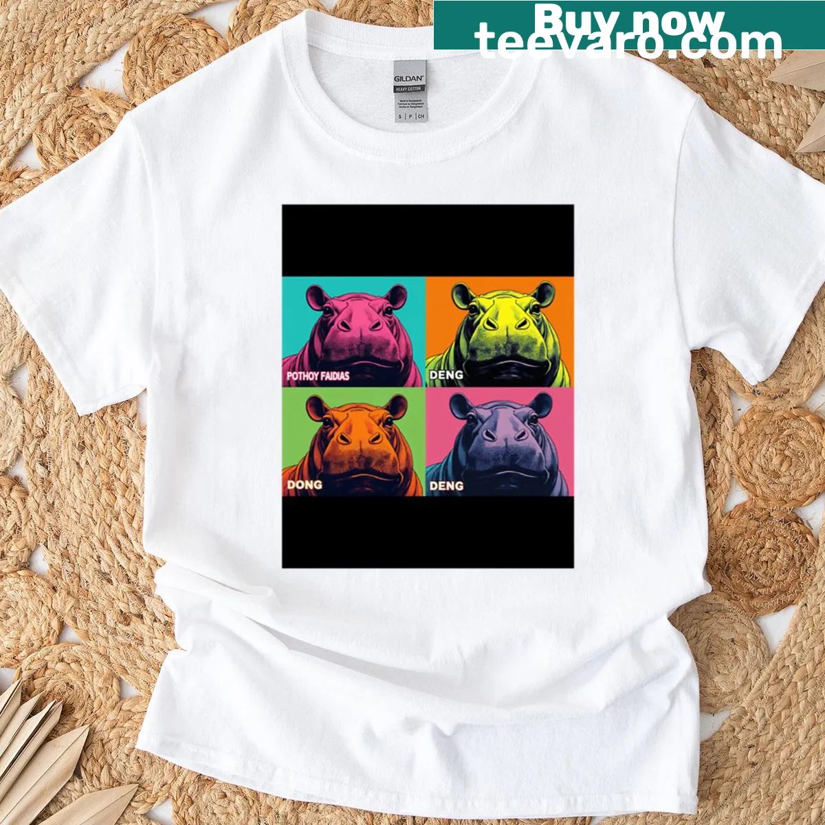 Pop art T-shirt featuring a cow portrait in Warhol style — on a men's t-shirt