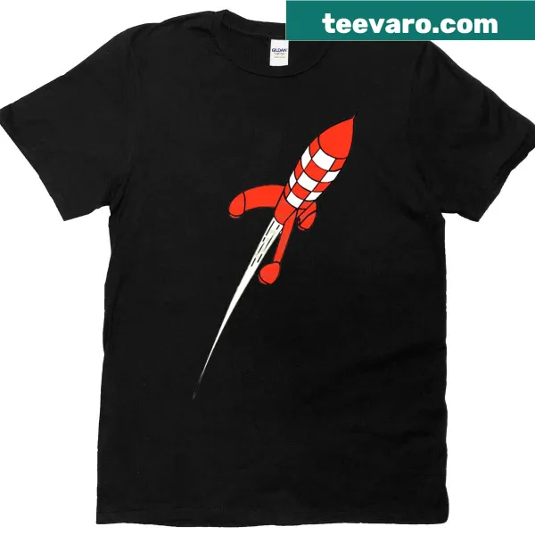 Illustration of a rocket heading towards the moon on a t-shirt