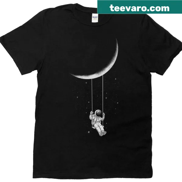 Enchanting graphic of a swing hanging from a crescent moon