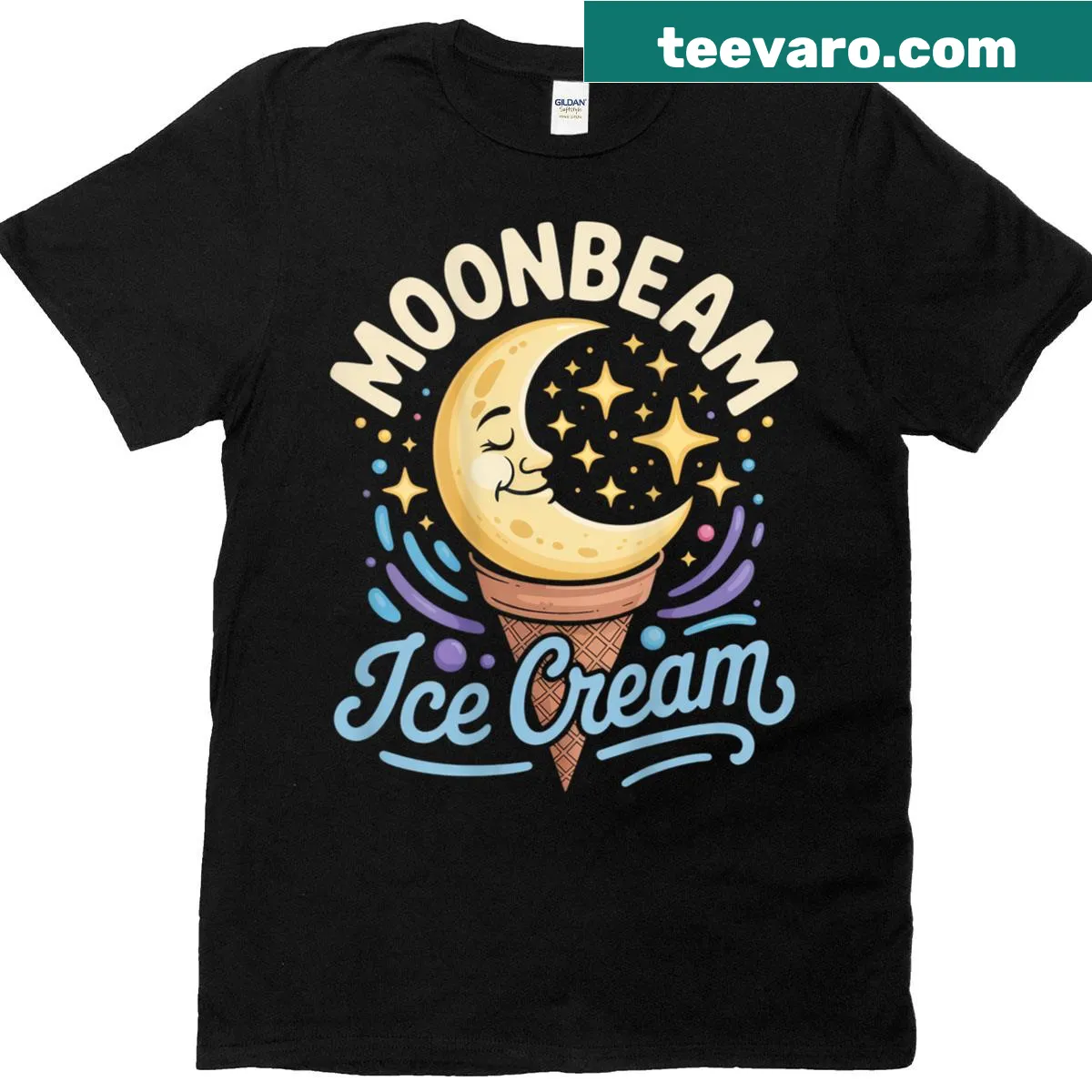 Cute T-shirt featuring ice cream under a starry night sky — on a men's t-shirt