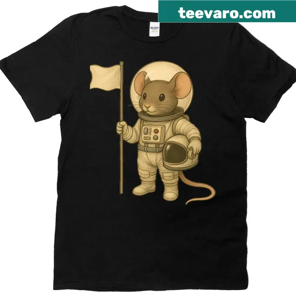 Illustrated shirt featuring a mouse in an astronaut suit