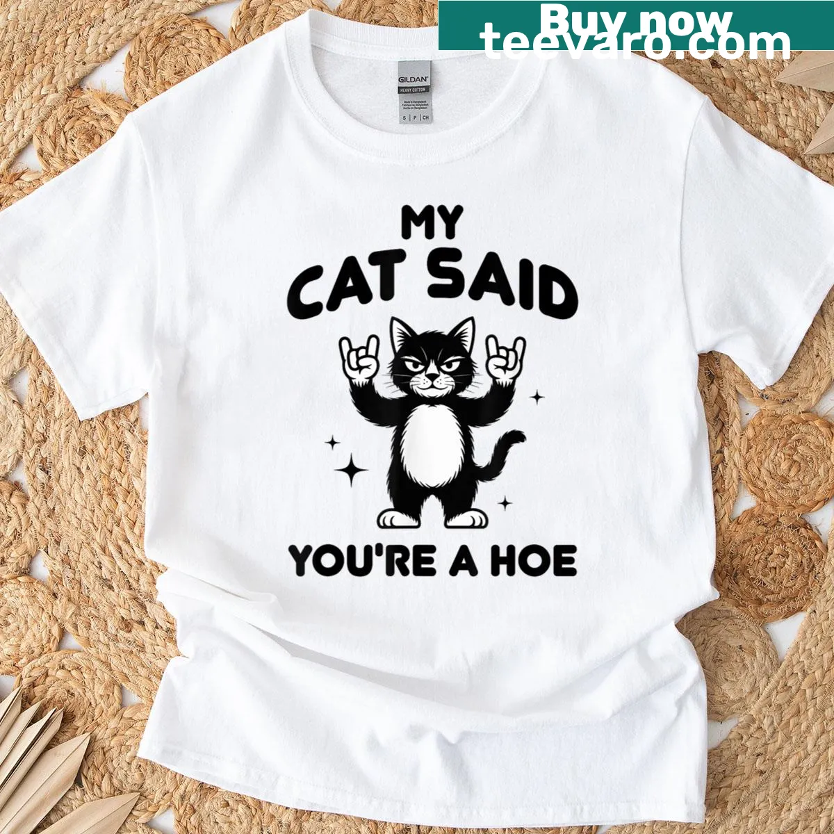 Sarcastic cat-themed t-shirt with humorous saying about cats. — on a men's t-shirt