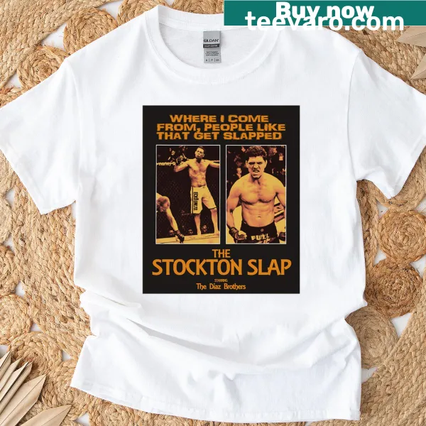 Illustrated T-shirt featuring the Stockton Slap with the Diaz brothers