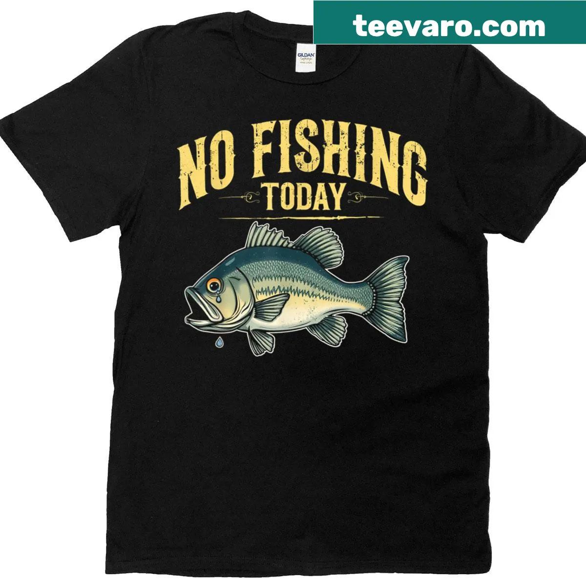 Retro sad fish graphic with humorous text on t-shirt — on a men's t-shirt