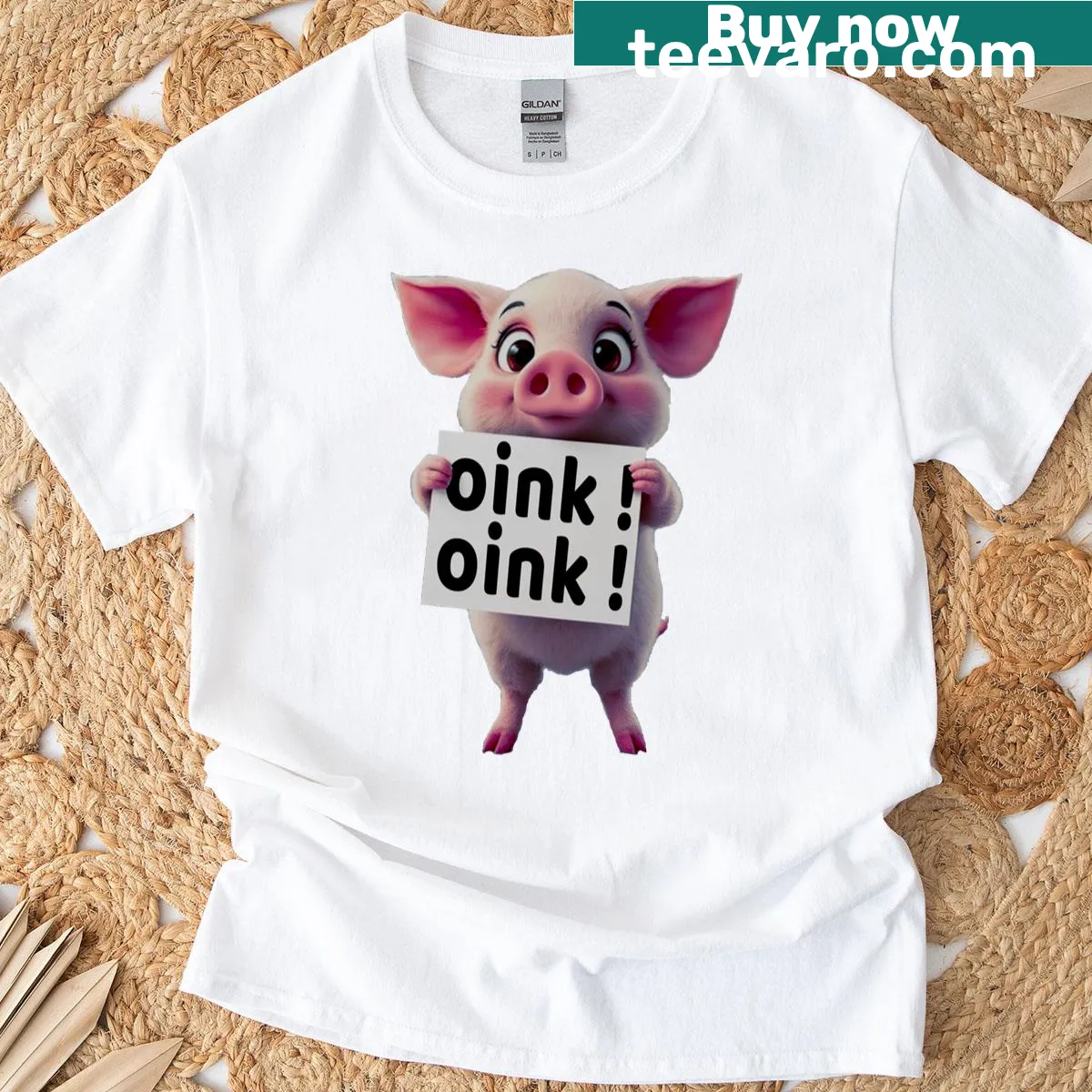 T-shirt with friendly pig illustrations and 'Oink Oink' text — on a men's t-shirt