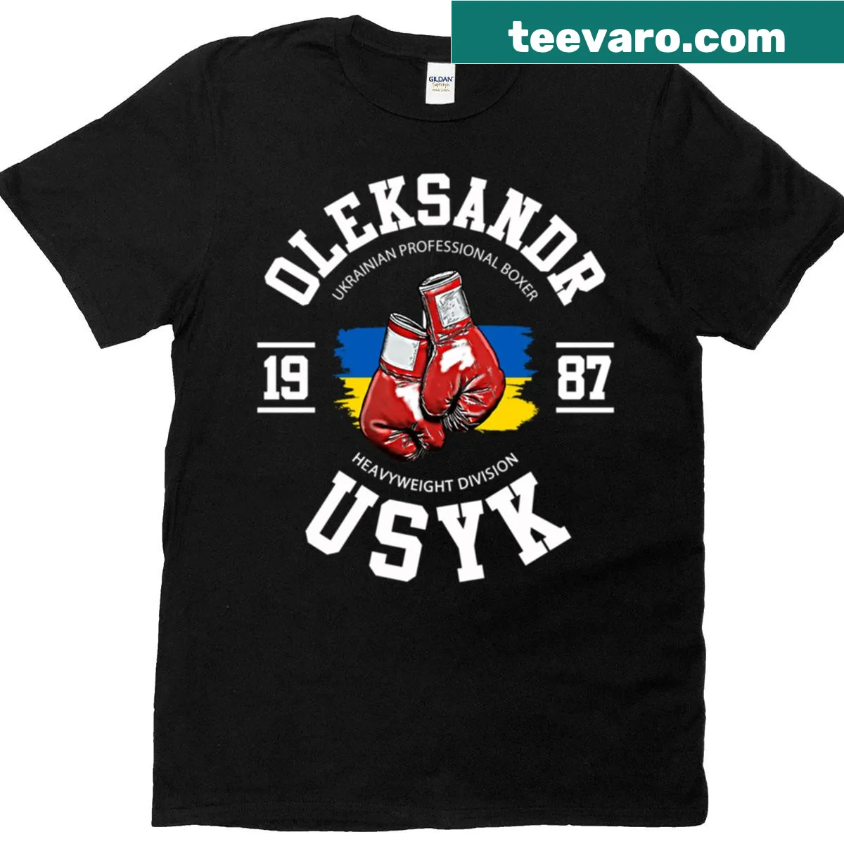Graphic T-shirt featuring boxer Oleksandr Usyk — on a men's t-shirt
