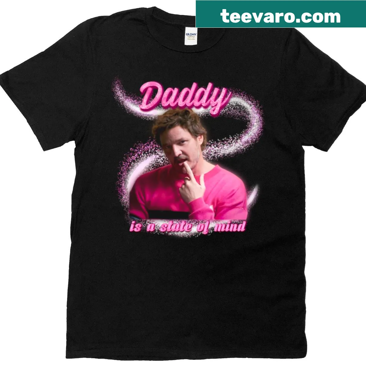 T-shirt featuring 'Pedro Pascal' in bold typography — on a men's t-shirt
