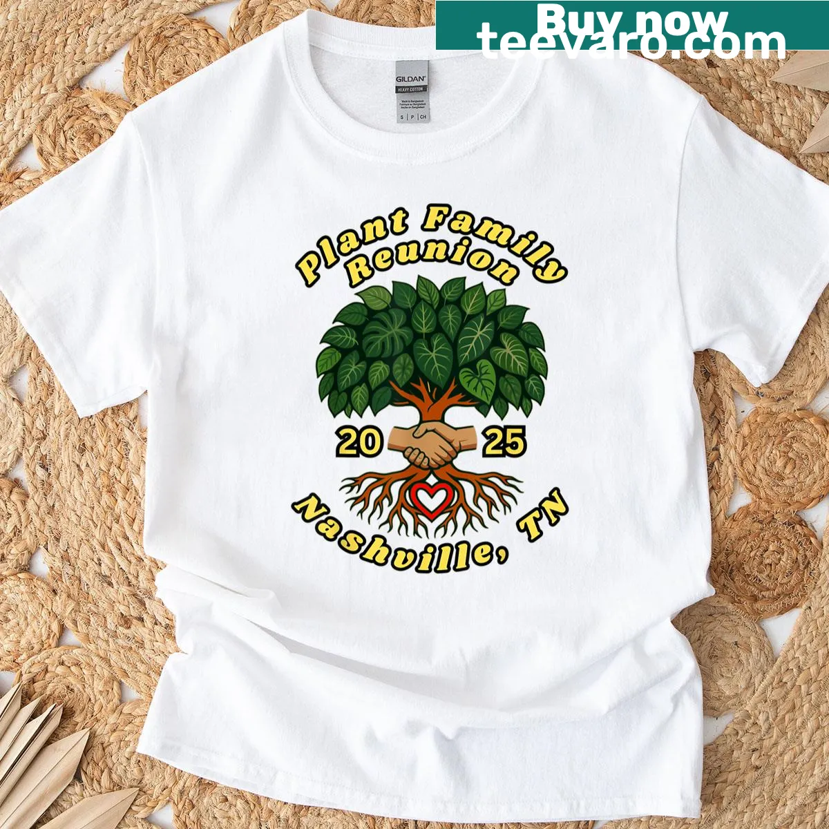 Illustration of various plants for Plant Family Reunion 2025 T-shirt. — on a men's t-shirt