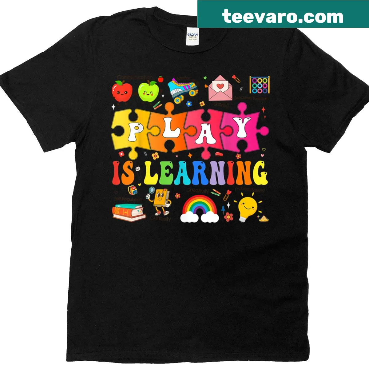 Teacher T-shirt featuring 'Play Is Learning' slogan for back to school — on a men's t-shirt