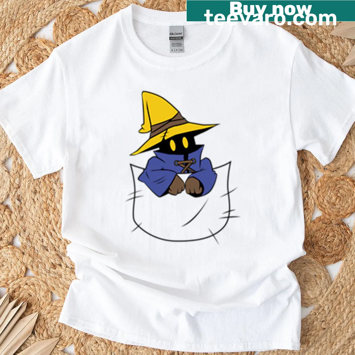 Cartoon Pocket Mage graphic on T-shirt — on a men's t-shirt