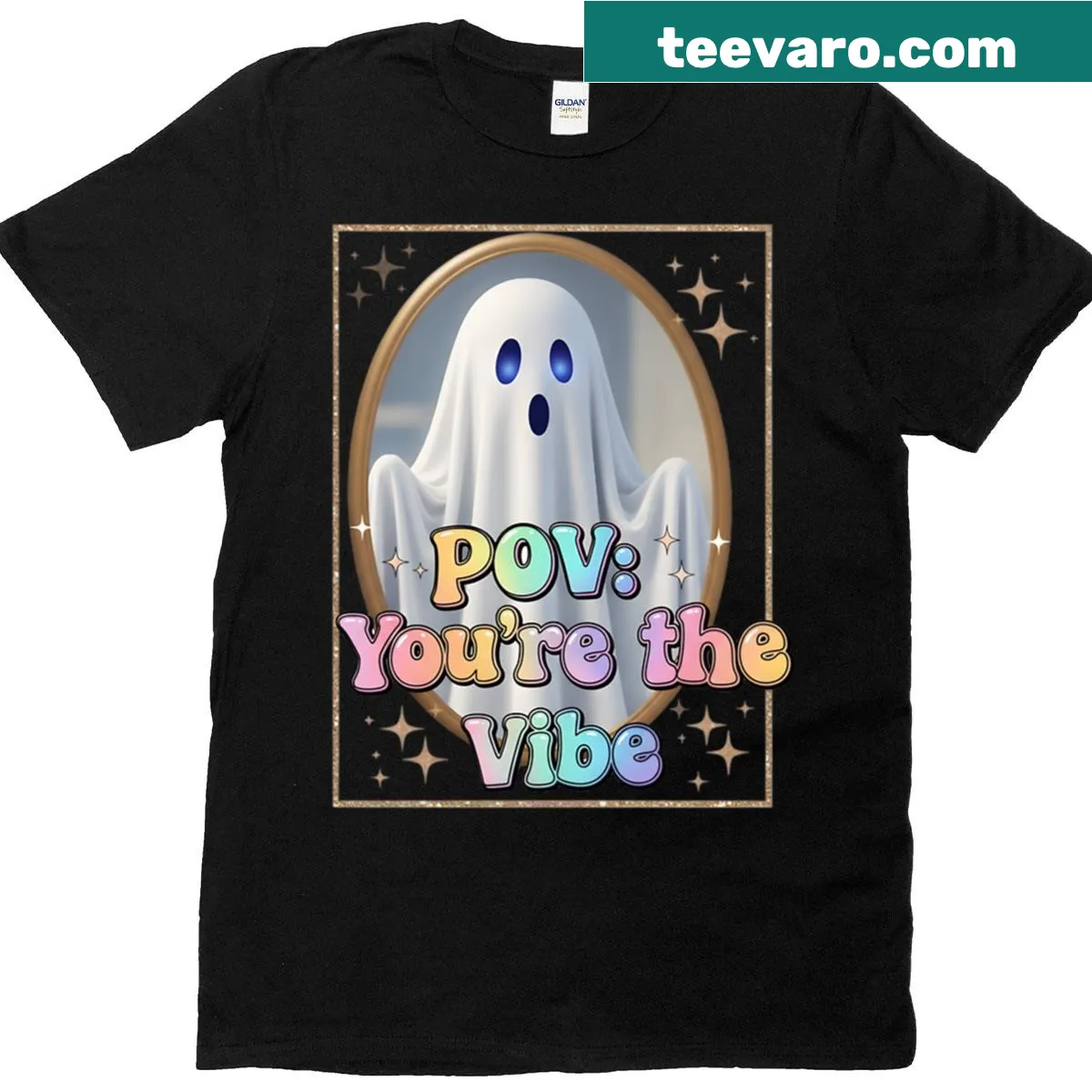 Kawaii ghost design shirt with uplifting affirmation — on a men's t-shirt