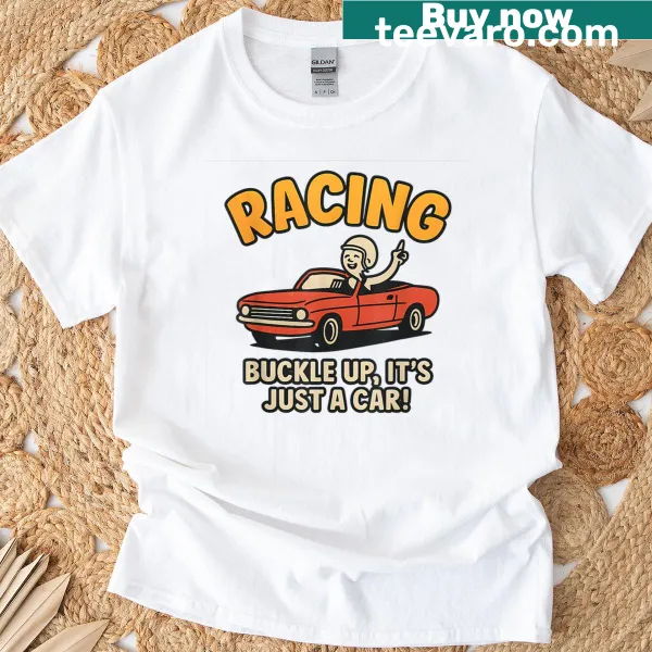 Cartoon design of a racing convertible on a T-shirt