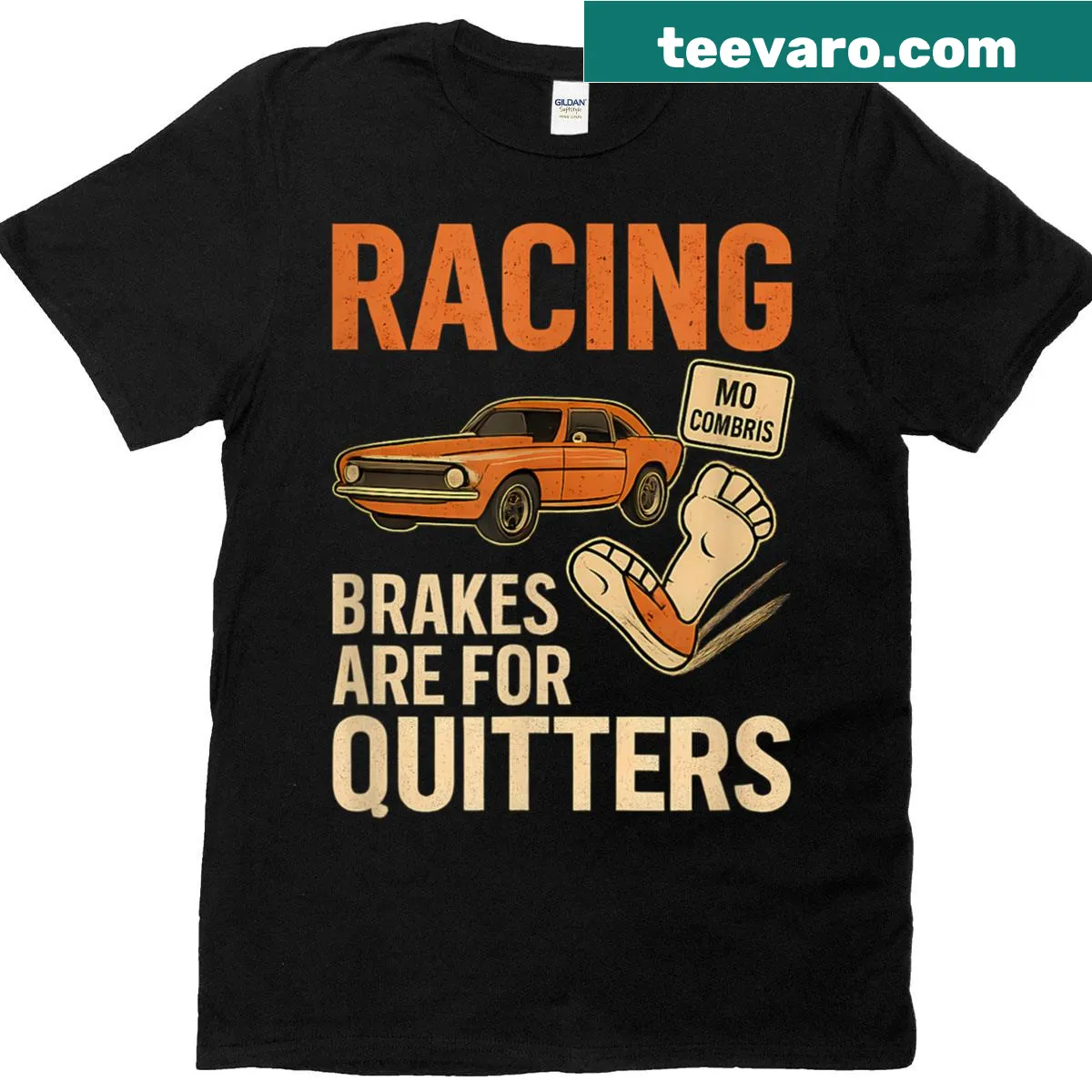 Vintage-style T-shirt with muscle car skid marks graphic — on a men's t-shirt