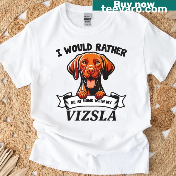 Funny T-shirt featuring a cartoon Vizsla with playful text