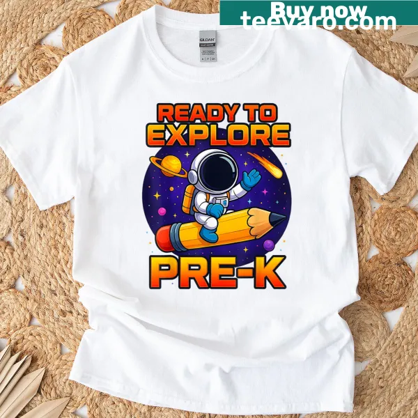 Pre-k Astronaut Back To School T-shirt with playful astronaut graphic.