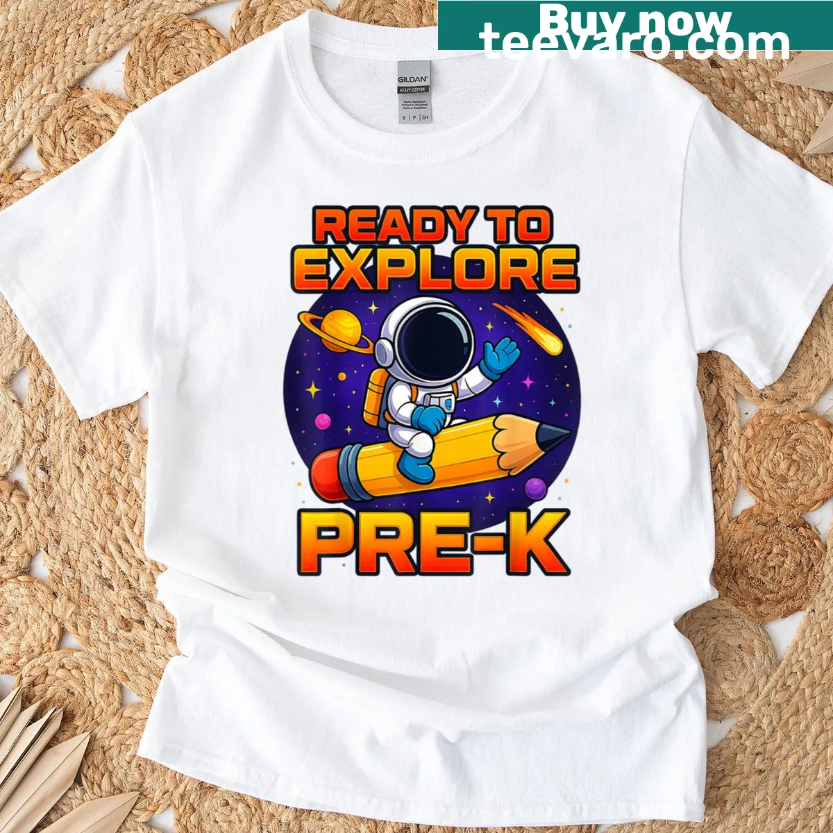 Pre-k Astronaut Back To School T-shirt with playful astronaut graphic. — on a men's t-shirt