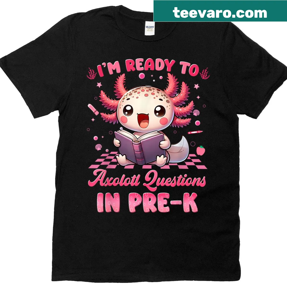 Cute T-shirt with axolotl and 'Ready to Preschool?' text — on a men's t-shirt