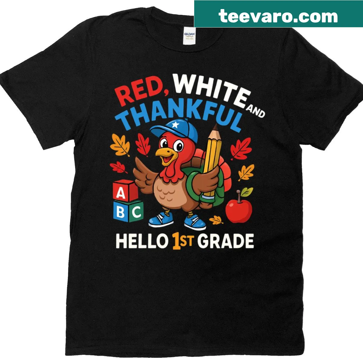 Thanksgiving T-shirt with a turkey and 'Thankful Hello' for kids — on a men's t-shirt