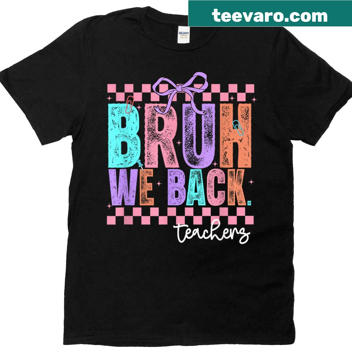 Retro T-shirt for teachers with 'Bruh, We Back!' text — on a men's t-shirt