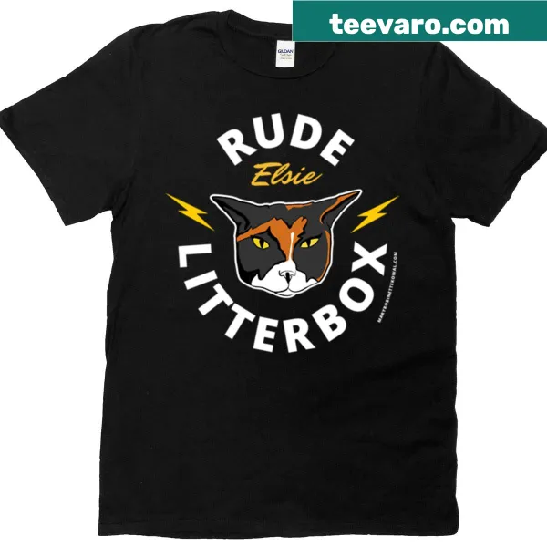 Witty t-shirt with 'Rude Litterbox' text for cat owners