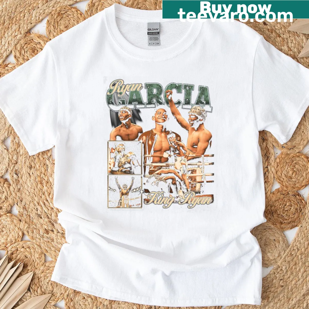 Illustration T-shirt featuring Ryan Garcia with 'King Ryan' text — on a men's t-shirt