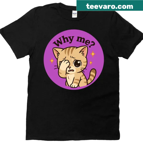 Oversized T-shirt with a sad cat illustration and text