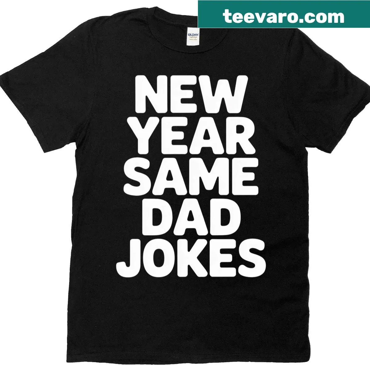 T-shirt with the phrase about dad jokes for New Year's Eve — on a men's t-shirt
