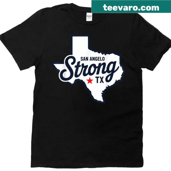 T-shirt featuring 'San Angelo Strong' text celebrating community spirit
