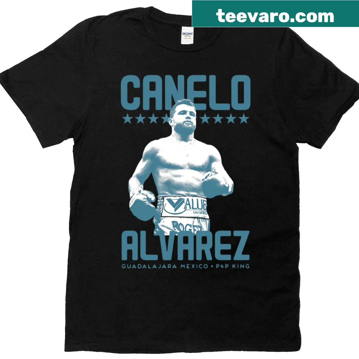 Vintage boxing poster graphic of Saul Canelo Alvarez on a tee — on a men's t-shirt