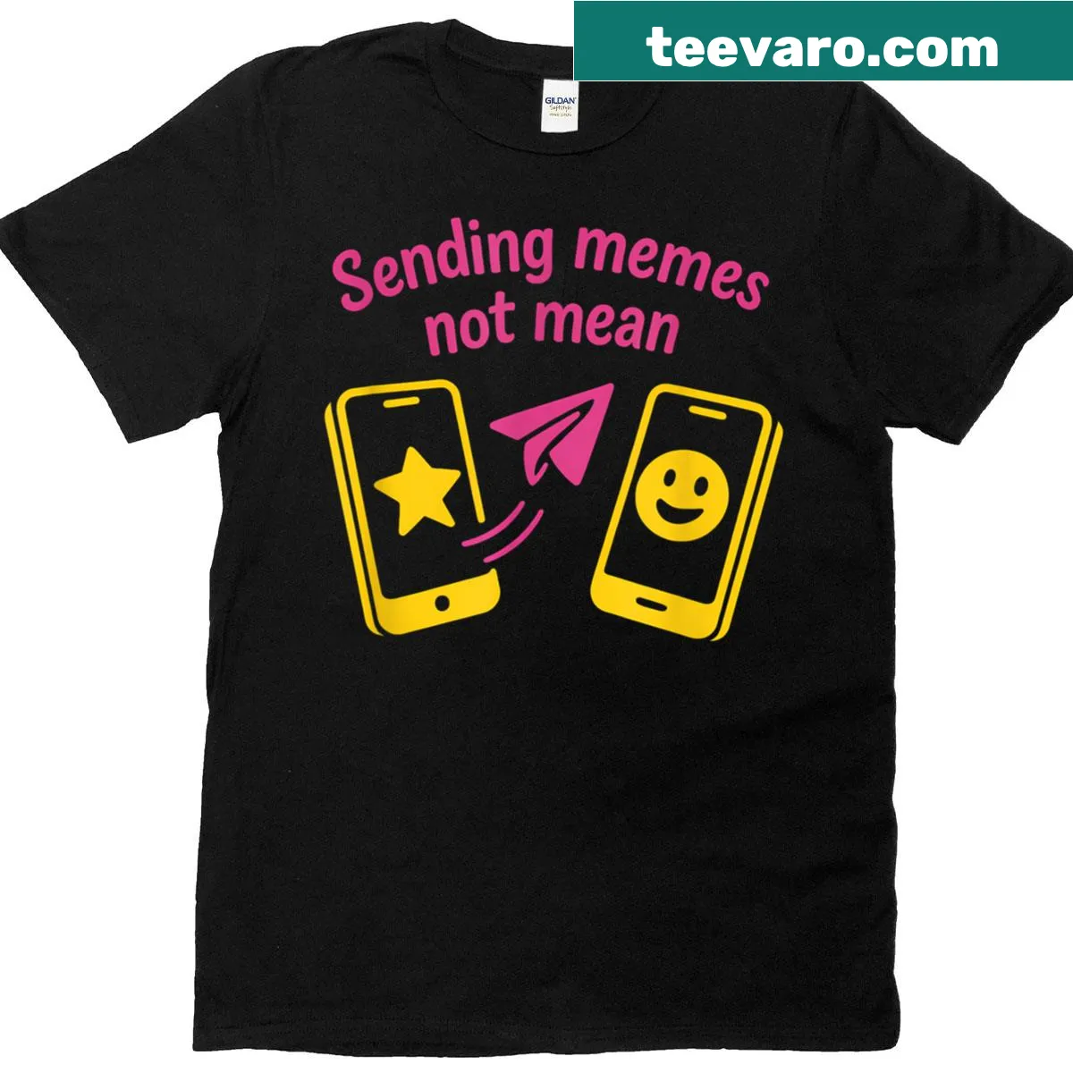 T-shirt with the message 'Sending Memes Not Mean' in playful typography — on a men's t-shirt