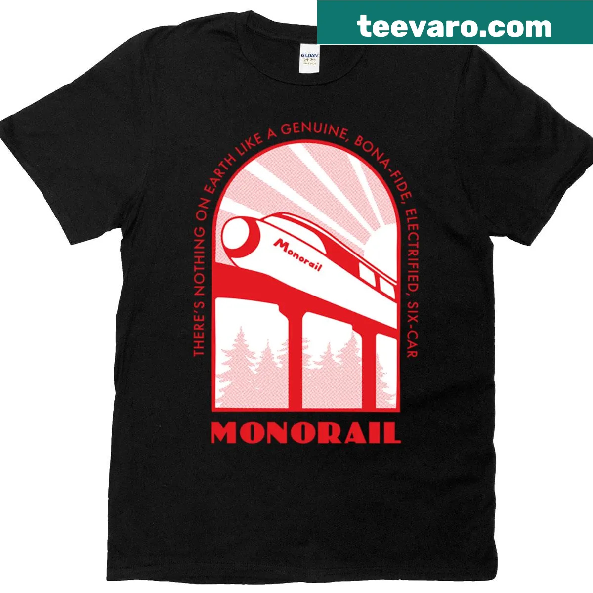 T-shirt featuring a nostalgic Simpsons monorail graphic — on a men's t-shirt