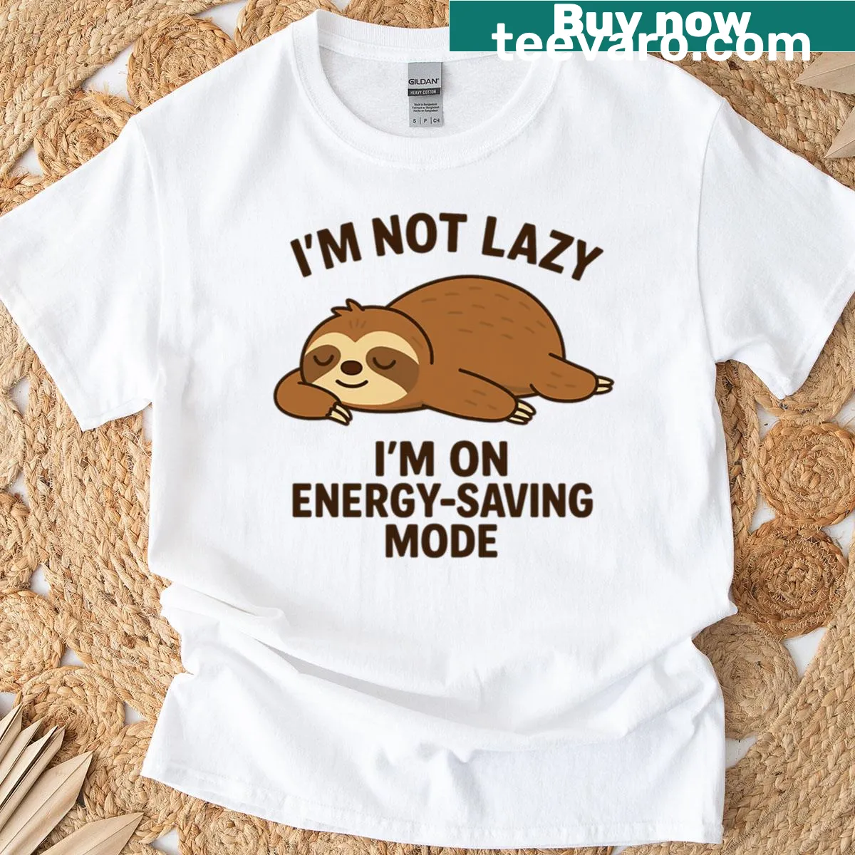 Minimalist sloth graphic on a cute t-shirt design — on a men's t-shirt