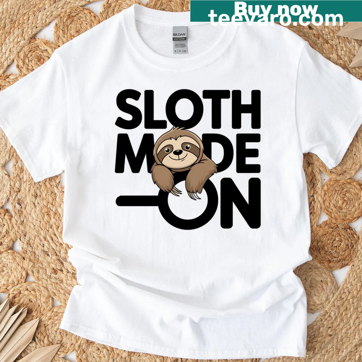 Cute sloth illustration with 'Sloth Mode On' text — on a men's t-shirt
