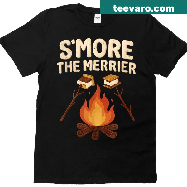Graphic t-shirt with a s'more and the phrase 'Smore The Merrier.'