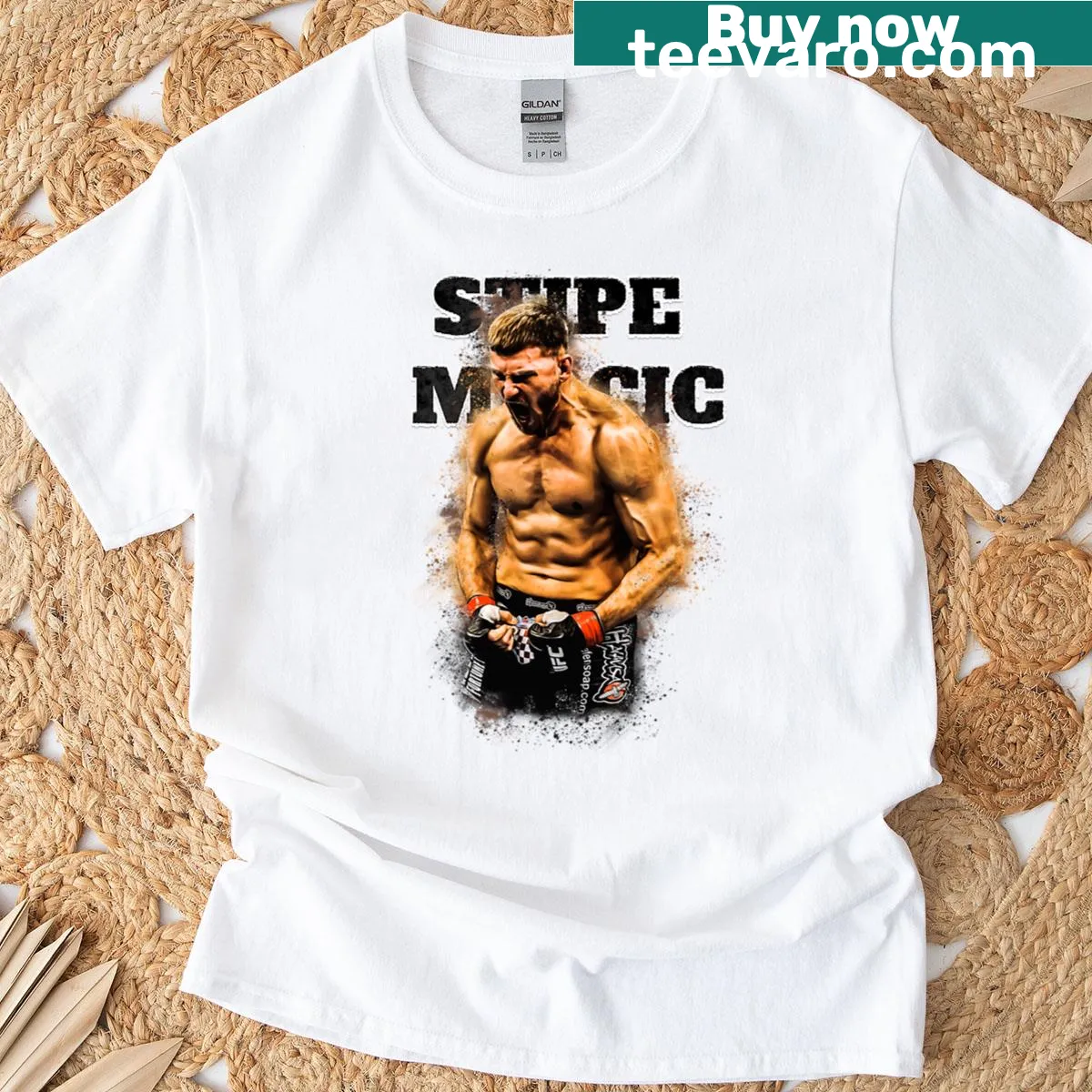 Illustration of Stipe Miocic on a T-shirt for MMA fans. — on a men's t-shirt