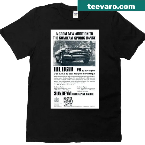 Vintage Sunbeam Tiger car advertisement on T-shirt