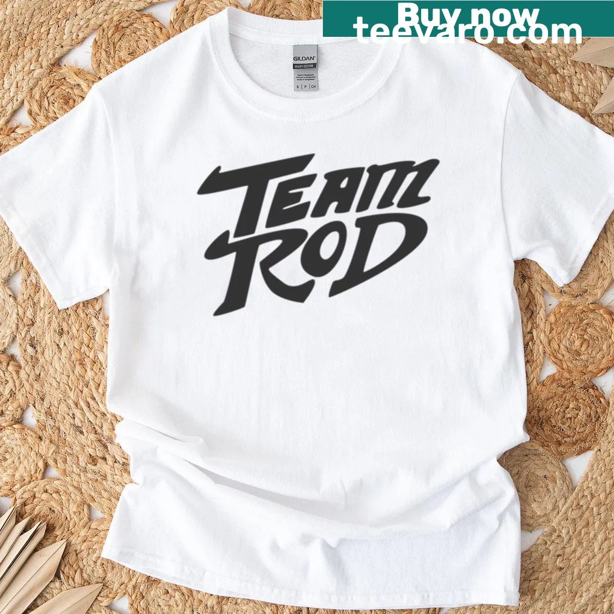 Bold text graphic that reads 'Team Rod' — on a men's t-shirt