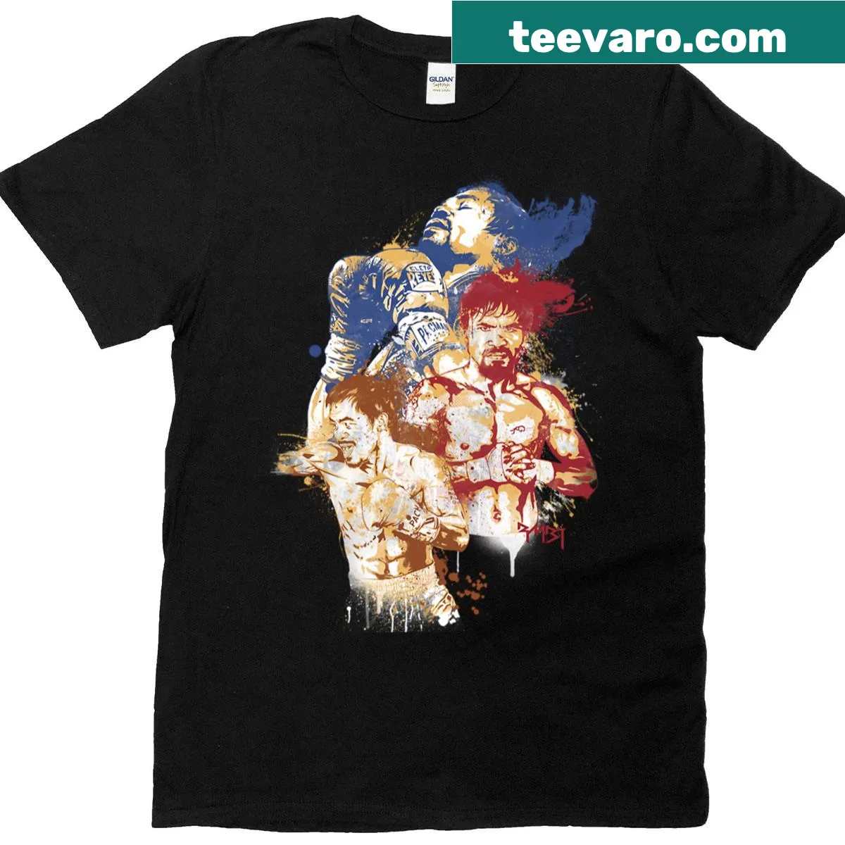 Tribute t-shirt with bold typography celebrating Manny Pacquiao. — on a men's t-shirt