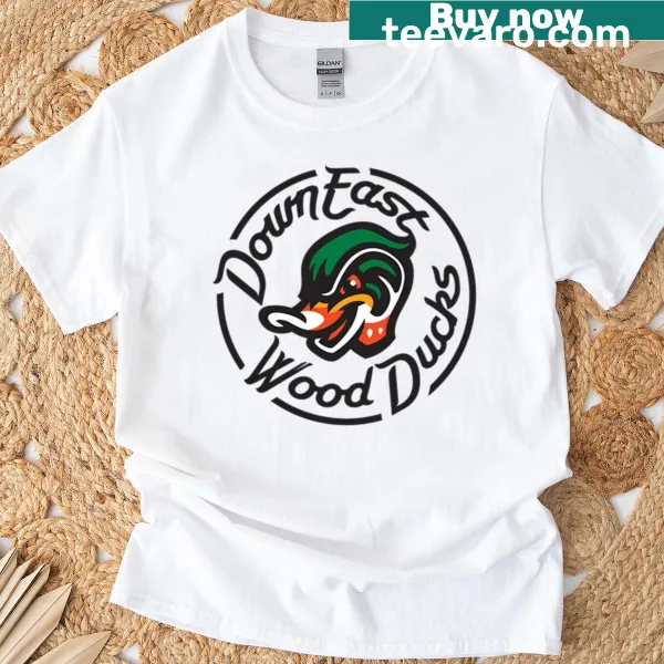 Illustrated Down East Wood Ducks mascot graphic on t-shirt