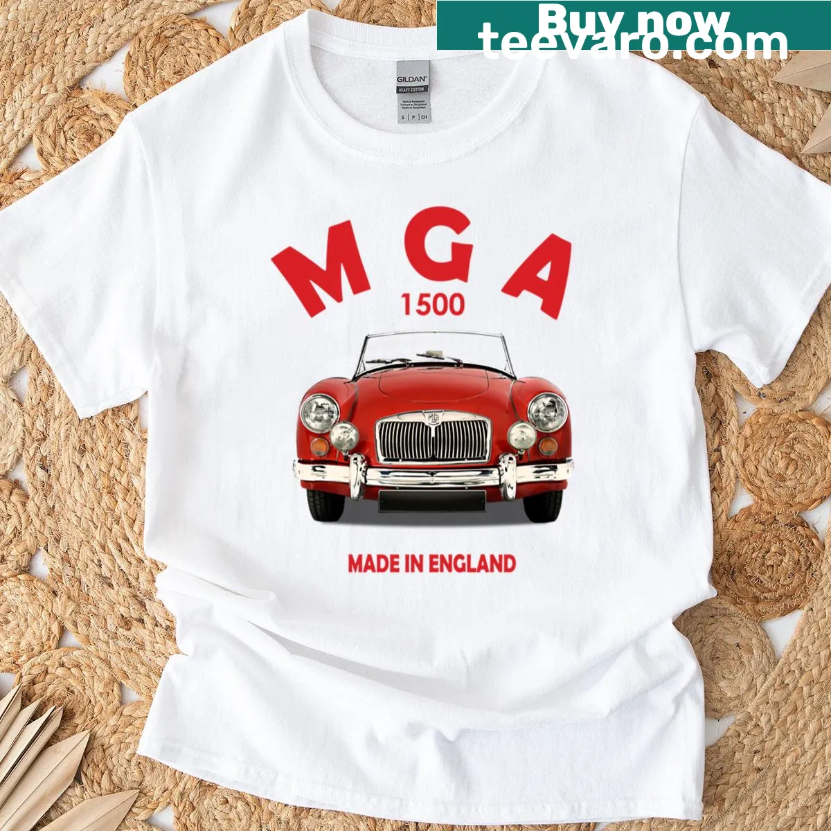Vintage graphic of the Mga 1500 car on t-shirt — on a men's t-shirt