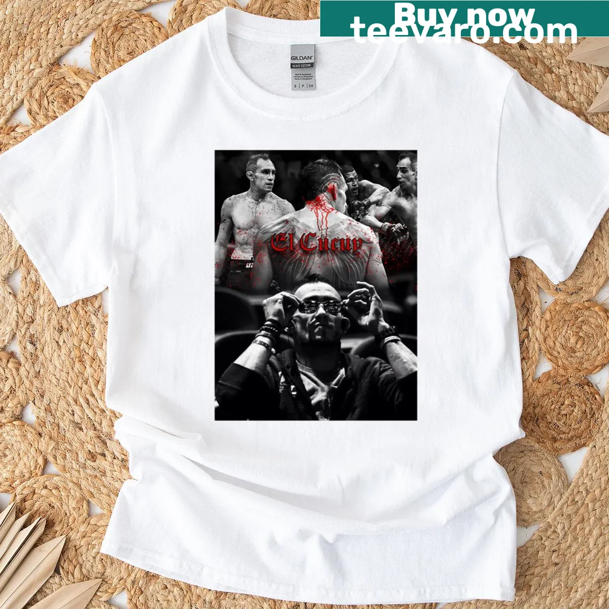 Illustrated Tony El Cucuy Ferguson T-shirt with fighter graphic — on a men's t-shirt