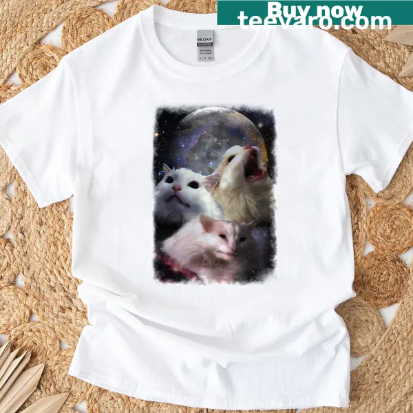 Cartoon cat T-shirt with whimsical moon cats illustration